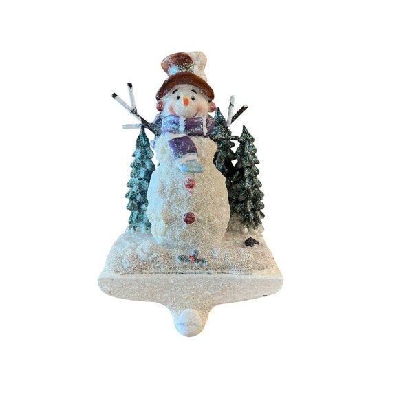 Details Not Available Other - Vintage Snowman Christmas Stocking Holder Glittered Design Weighted Base